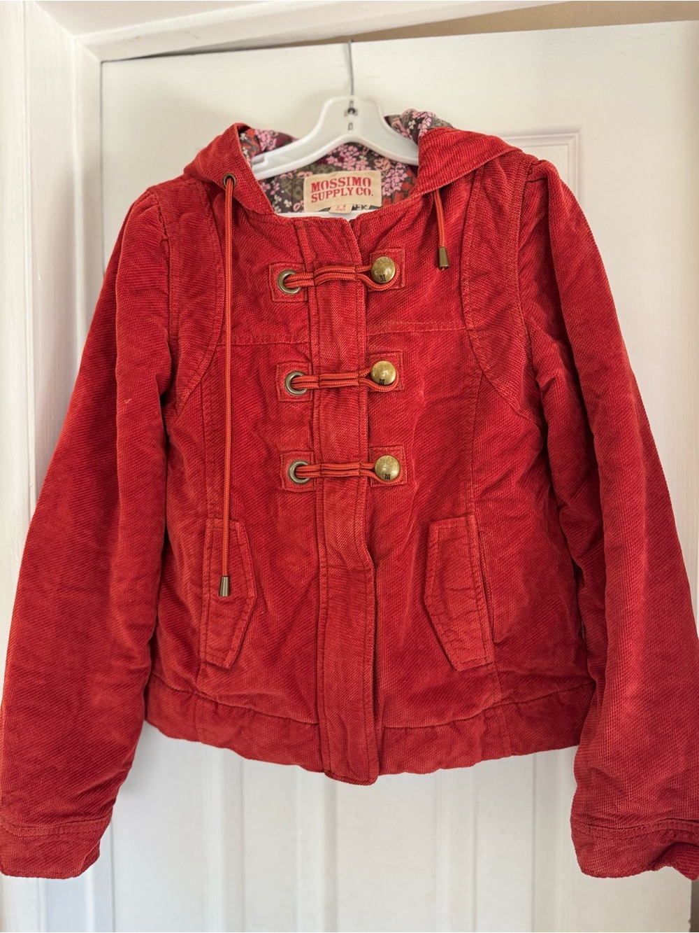 Mossimo Supply Co. Women's Red Corduroy Hooded Toggle Jacket